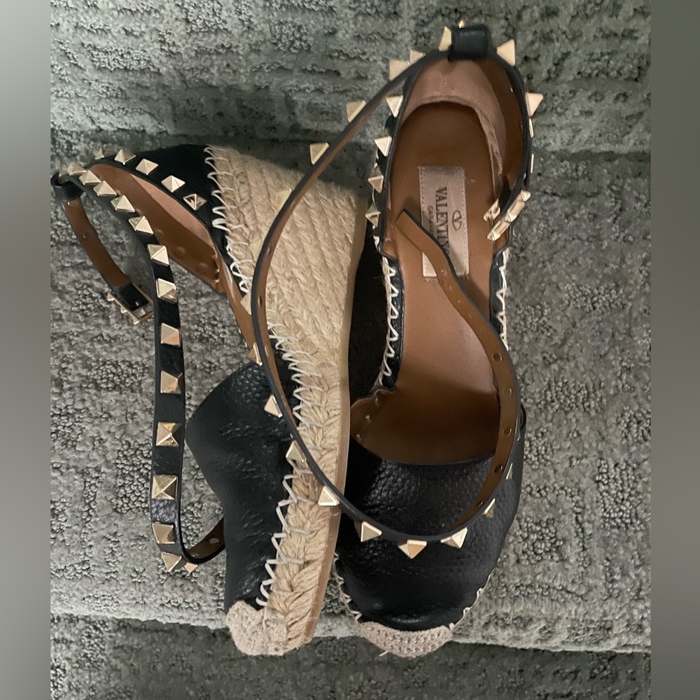 Valentino Garavani Women's Rockstud Wedge Espadrilles Leather